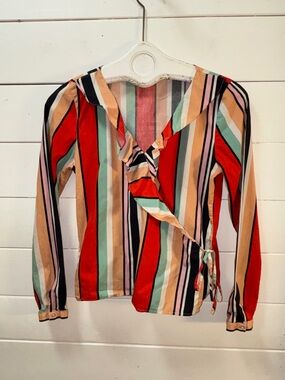 NAF NAF Multicolor Striped Wrap Blouse Size S
